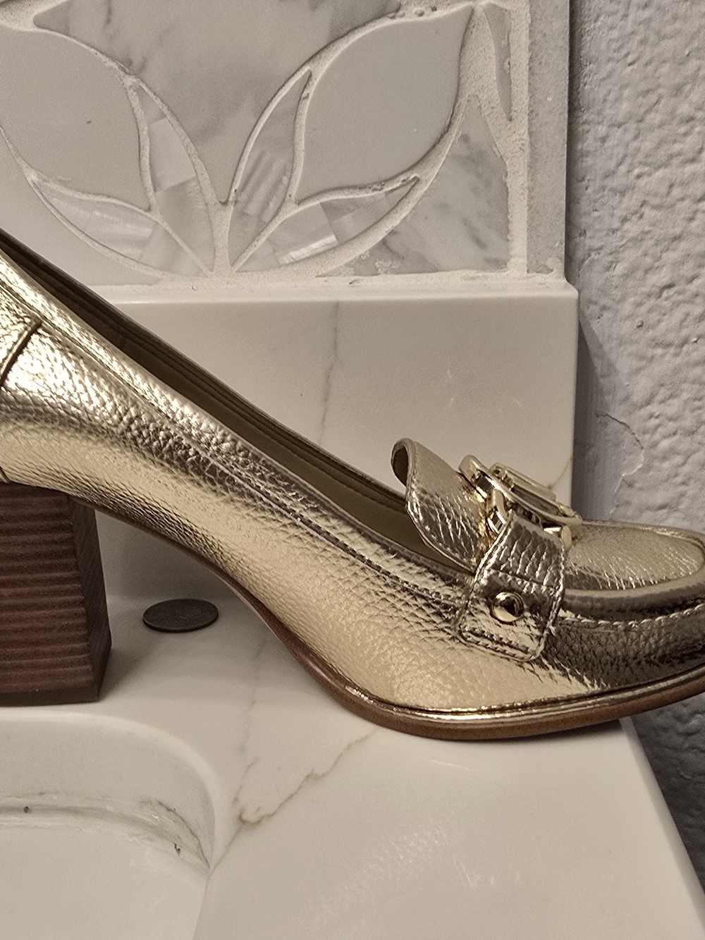 Michael Kors Metallic Gold Block Heel Loafers